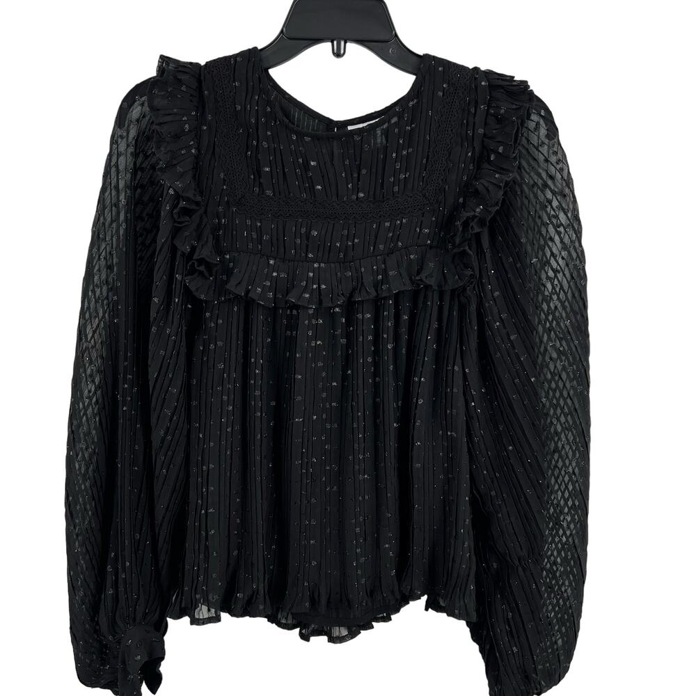 Topshop Black Blouse US 2 Sheer Dot Feminine Ruffle‎ New